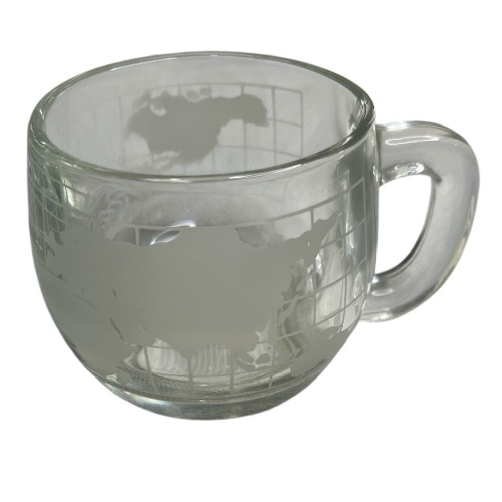 Vintage 70s Nescafé Iconic Glass Mug Frosted World Map Design